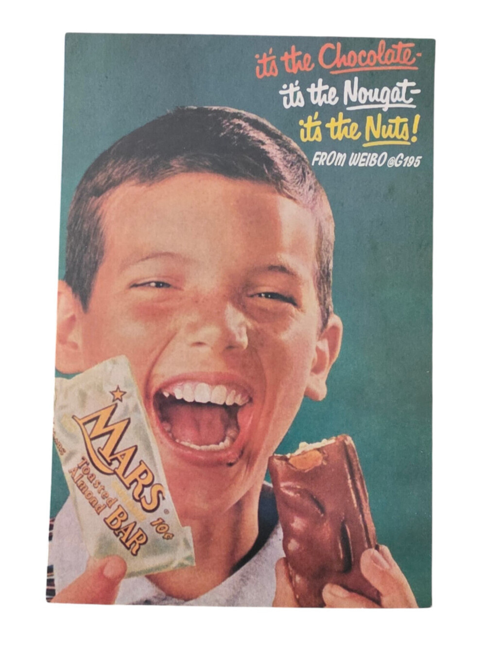 Vintage Repro 1950s print advertisement Mars Toasted Almond Bar Postcard Size